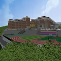 School Building Exterior Architecture With Multistory Design Large Windows Traditional Roof And Stone Steps Plaza