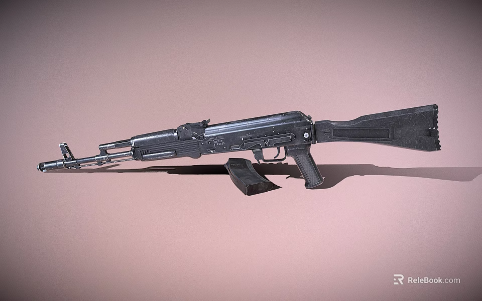 Black Rifle With Long Barrel Gun Stock Magazine On Light Brown Background 3d model 