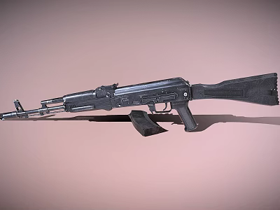 Black Rifle With Long Barrel Gun Stock Magazine On Light Brown Background 3d model