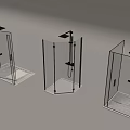 Three Modern Glass Shower Partitions With Various Designs And Metal Frames 3d model