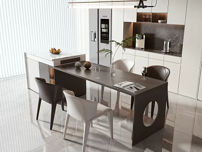Modern Dining Table Set With Black White Chairs And Decorative Items On Top 3d model