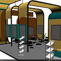 Modern Curved Exhibition Booth Design With Colorful Panels Glass Walls And Display Area