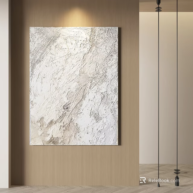 Modern Abstract Painting on Interior Wall with Neutral Tones and Textured Surface 3d model
