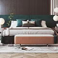 Modern Bedroom Interior With Green Headboard Bedside Tables Accent Chair And Herringbone Floor