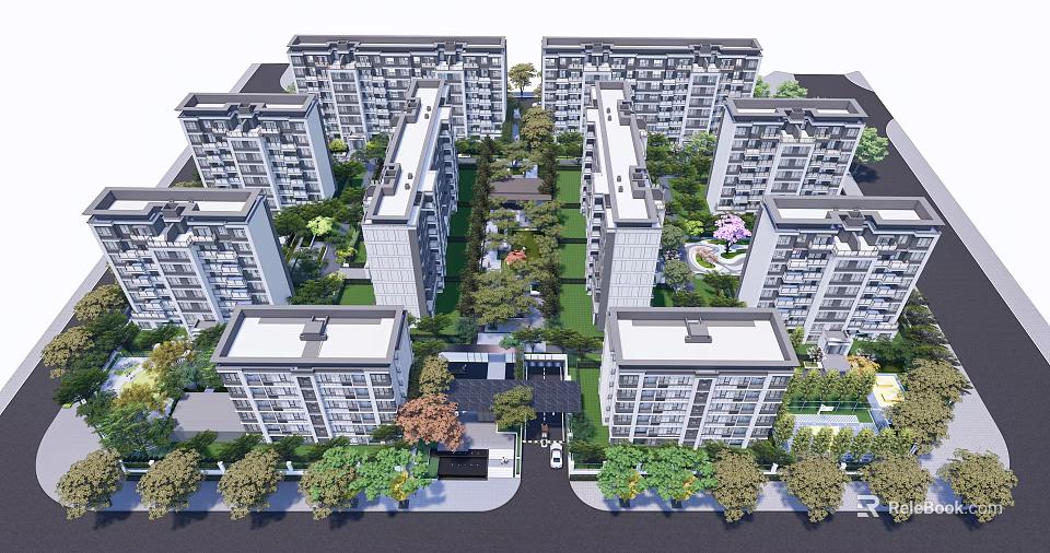 Modern Residential Community With High Rise Buildings And Green Landscaping 3d model 