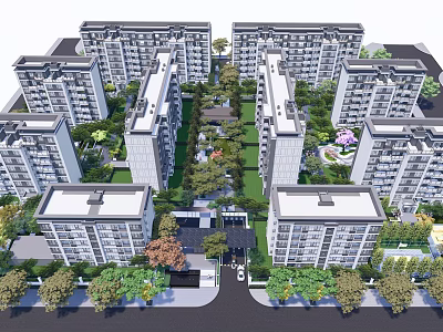 Modern Residential Community With High Rise Buildings And Green Landscaping 3d model