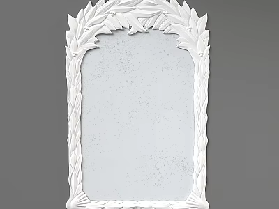 White Decorative Wall Mirror With Ornate Carved Leaf Frame Design 3d model