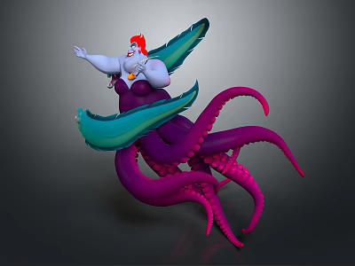 Cartoon Style Sea Witch Character With Purple Octopus Tentacles 3d model