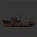 Rusty Old Ship With Antennas And Weathered Hull