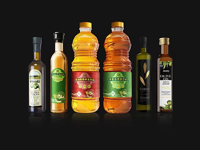 Assorted Condiment Bottles with Different Labels and Designs for Kitchen 3d model
