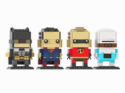 Collectible Building Blocks Toy Set With Superhero And Cartoon Character Figures 3d model