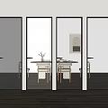 Modern Glass Hinged Doors With Textured Panels Black Frames And Interior Dining Area View 3d model