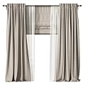 Beige Modern Curtains With Sheer Voile Layer And Textured Pleated Design