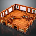 Medieval Style Indoor Scene With Wooden Floor Stained Glass Windows And Staircases