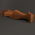 Artistic Wooden Public Chair With Wavy Layered Structure And Modern Design