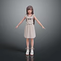 Adorable Young Girl In Light Colored Dress With Bow Detail And White Shoes Standing With Arms Outstretched Pose
