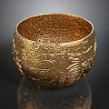 Golden Hand Carved Decorative Bowl With Intricate Patterns And Metallic Texture