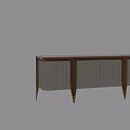 Modern TV Stand With Beige Vertical Slats Gold Trim Wooden Legs And Golden Bases