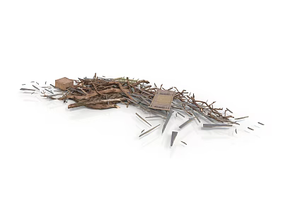 Pile of Scrap Metal and Wooden Pieces with Nails and Small Boards 3d model