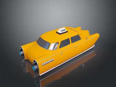 Yellow Taxi With Futuristic Design Streamlined Body And Roof TAXI Sign 3d model