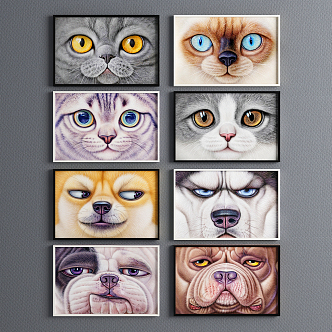 Modern animal painting cat and dog decorative painting combination 3d model