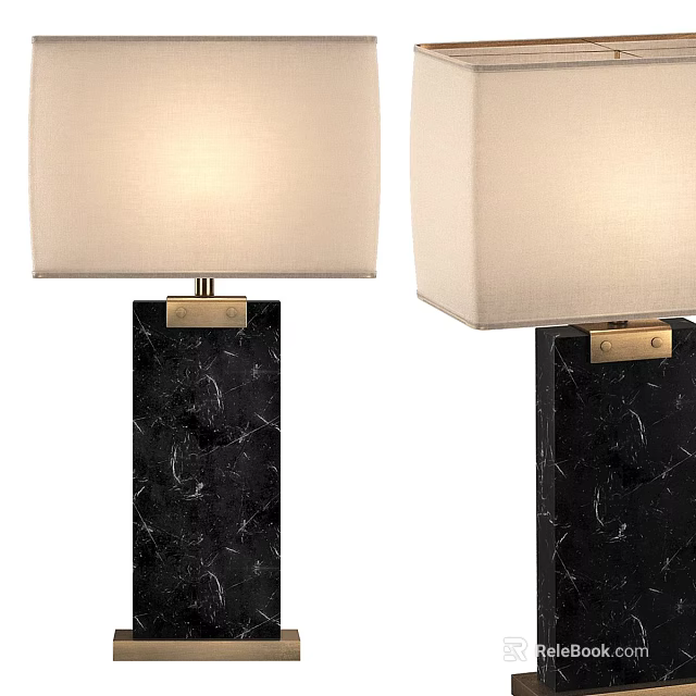 Elegant Modern Table Lamp With Black Marble Base Beige Fabric Shade And Gold Metal Accent 3d model 