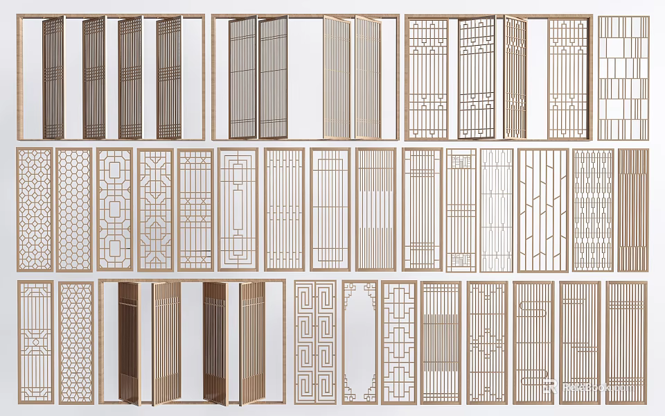 Various Decorative Interior Partitions With Geometric Patterns And Hollowed Designs 3d model