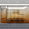 Modern Office Meeting Room With Glass Door Company Name And Pattern Partition