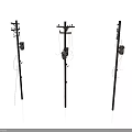 Three Utility Poles With Hanging Wires And Attached Equipment