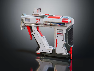 Futuristic Sci-Fi Weapon Silver And Red Body With Modern Design Grip And Number 27 Detail 3d model