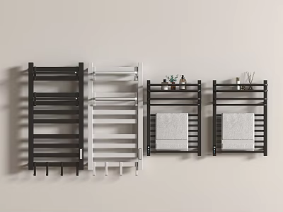 Modern Bathroom Towel Racks Wall Mounted with Storage in Black and White Colors 3d model