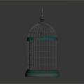 Vintage Turquoise Bird Cage With Metal Frame Circular Base And Decorative Top Ring