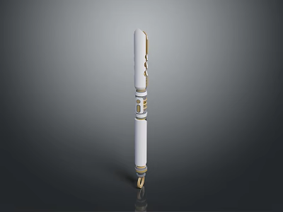 Modern Desk Featuring White Pen With Gold Accents And Reflective Base 3d model