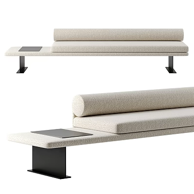 Beige Fabric Sectional Sofa with Minimalist Design and Metal Legs Featuring Small Tray Table 3d model