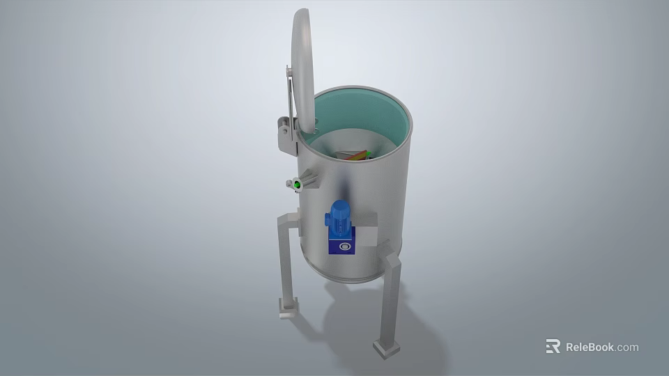 Cylindrical Industrial Equipment With Open Lid Silver Body And Support Legs 3d model 