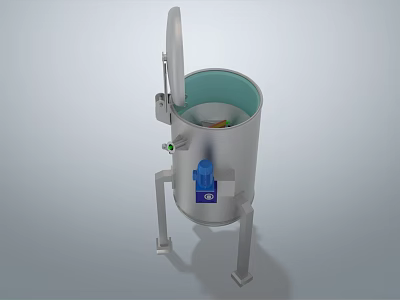 Cylindrical Industrial Equipment With Open Lid Silver Body And Support Legs 3d model