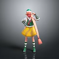 Anime Character Design With Green Hat Pink Braid Hair Yellow Skirt And Striped Socks