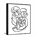 Abstract Human Face Line Drawing With Black And White Simple Geometric Shapes