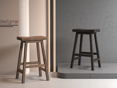 Modern Wooden Bar Stools with Simple Design and Two Tone Colors 3d model