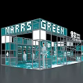Snow Beer Marrs Green Display Booth With Transparent Design And Green Theme Featuring People Inside