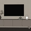 White TV Stand With Wall Mounted TV Decorative Vase Books And Lamp