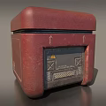Red Distressed Box With Front Panel Warning Symbol And Upward Arrows 3d model