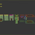 Modern 3D Architectural Modules With Circular Openings Green Lights And Platform Steps