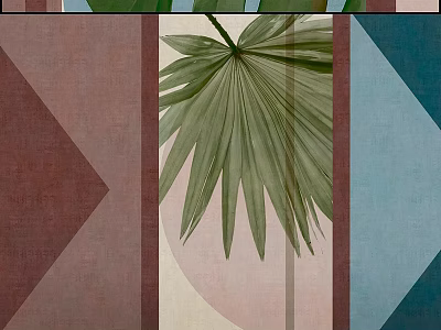 Modern Decorative Component With Geometric Patterns Palm Leaf And Color Block Design 3d model