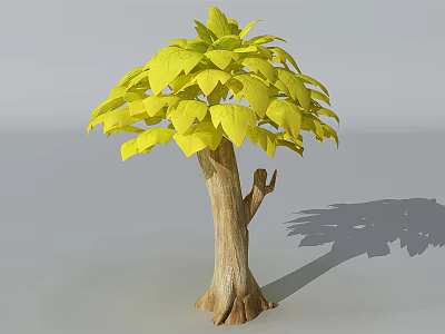 Cartoon Scene Featuring a Tree With Yellow Leaves Brown Trunk and Shadow 3d model