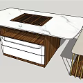 Modern Tea Table Set with White Marble Top Wooden Drawer and Gold Frame Stool