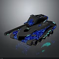 Futuristic Military Tank Featuring Blue Neon Lights And Armored Track Structure