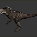 Realistic Brown Reptile Dinosaur Model With White Stripes Sharp Teeth Standing On Glossy Surface