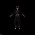 A Man In Black Long Coat With Hat Mechanical Belt And Gloves Costume Design