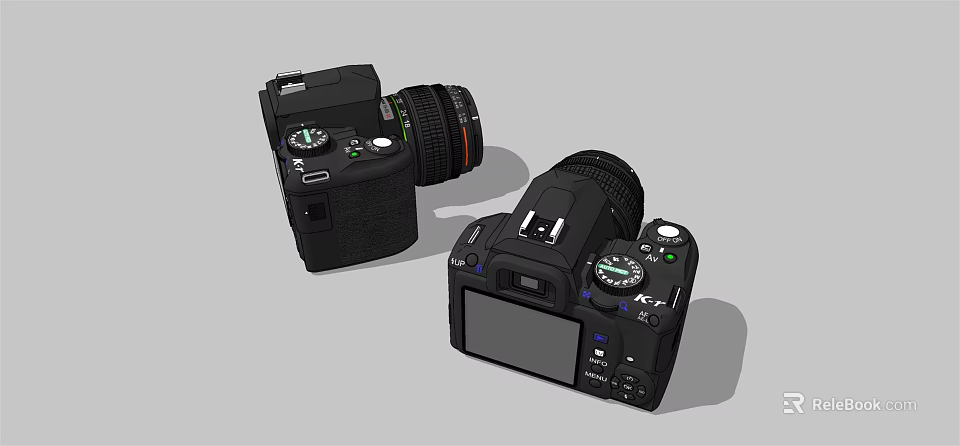 Black Digital Cameras With Lens LCD Screen Control Buttons And Knobs 3d model 